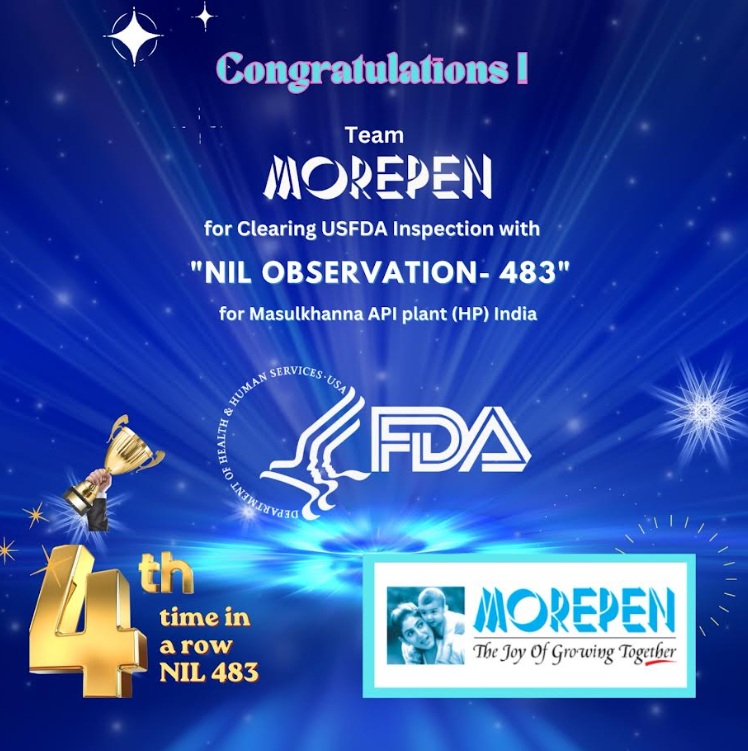 Morepen Labs' Facility Clears USFDA Inspection with NIL Adverse Observation for the Record Fourth Consecutive Time